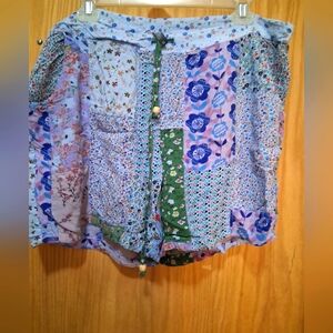 Blue Sky High Waist Floral Patchwork Shorts Size XL